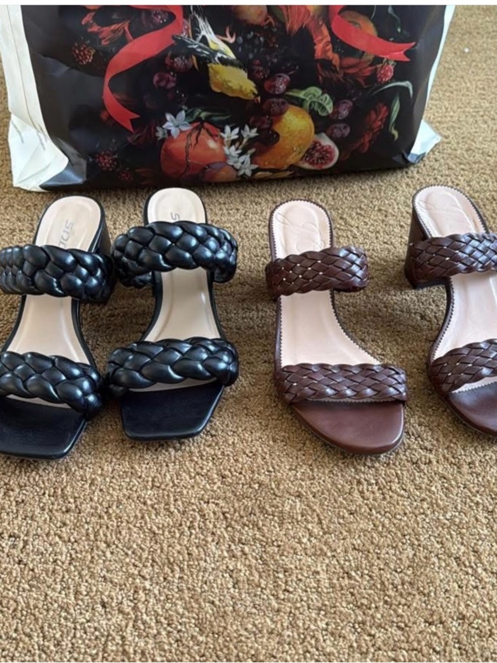 Soda Braided Double-Strap Slide Sandals in Black and Brown